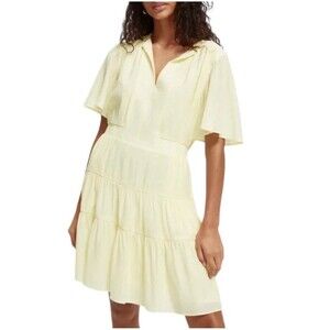 NWT SCOTCH & SODA Women’s Dress MEDIUM Yellow‎ Paneled Gathered Anthropologie